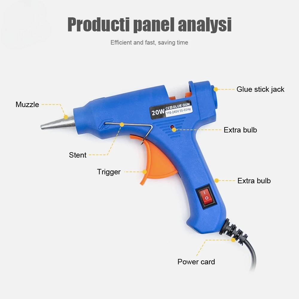 20W with Switch Suit 7mm Glue Stick Hot Melt Glue Gun Mini Industrial Adhesive Hot Gun Electric Heat Temperature Gun Repair Too