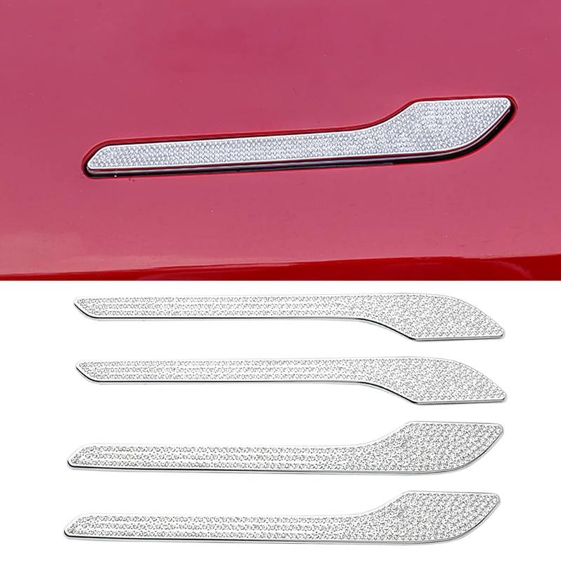 For Tesla Model 3/Y Accessories Bling Crystal Rhinestone Door Handle Cover Trim Protector Sticker Decal Shiny Diamond 4-packs