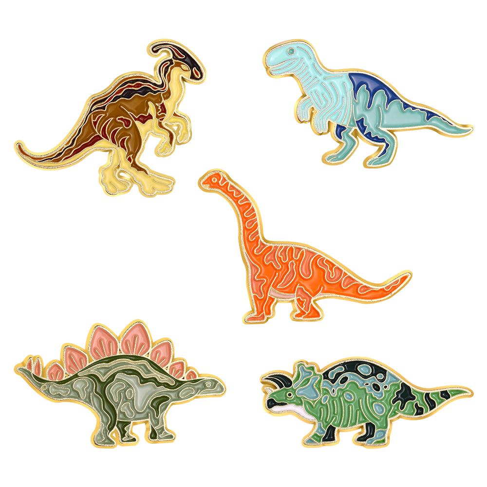 5-6 Stück/Set Dinosaurierpark Emaille-Anstecknadeln Schmetterling Igel Frosch Broschen Reversabzeichen Tier Pflanzen Schmuck Geschenk für Kinder Freunde