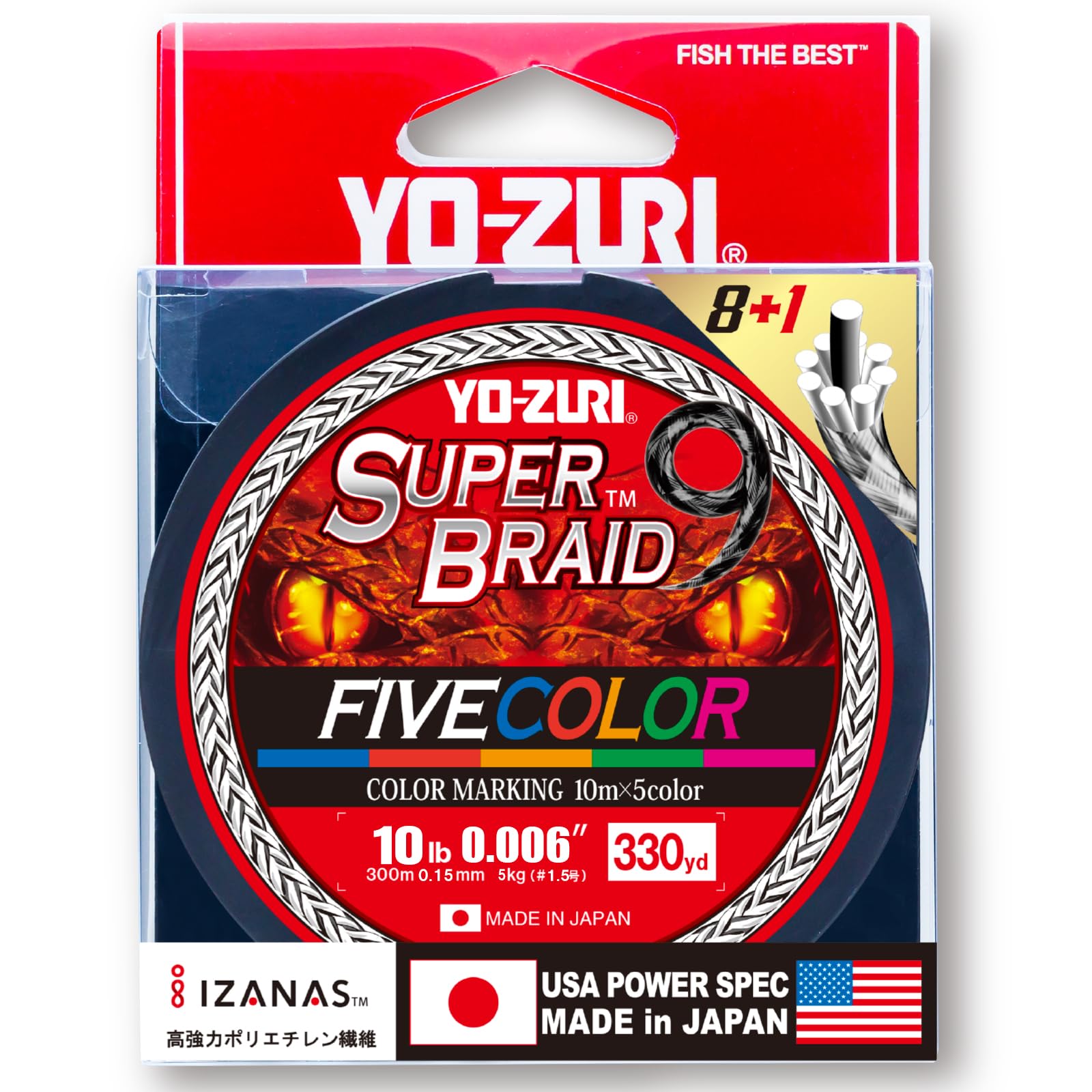 PE Line Super Braid 9 Five Color 330YDS 10Lbs 5 YO-ZURI Colors