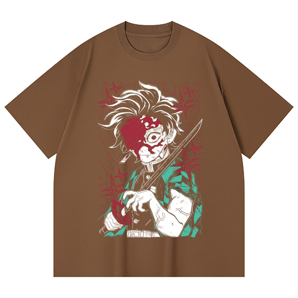 230 Gsm 100% Cotton Demon Slayer V42 Demon Tanjiro Print Unisex Heavy Cotton T Shirt