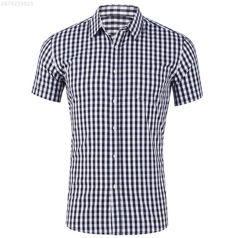 Men's shirt short-sleeved shirt Hawaiian style red and blue plaid lapel casual breathable non-iron vacation street wear XS-6XL