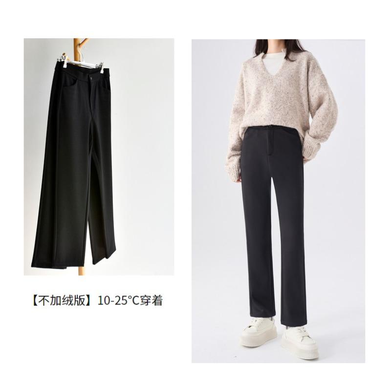 

[Fleece pipe pants] Large size high-waisted suit pants for women s commuting winter fleece thickened straight zipper casual pants M ( 40-47.5kg )