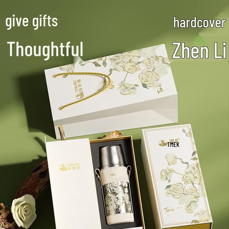 TOMIC Van Gogh White Rose Pure Titanium Insulated Tea Flask