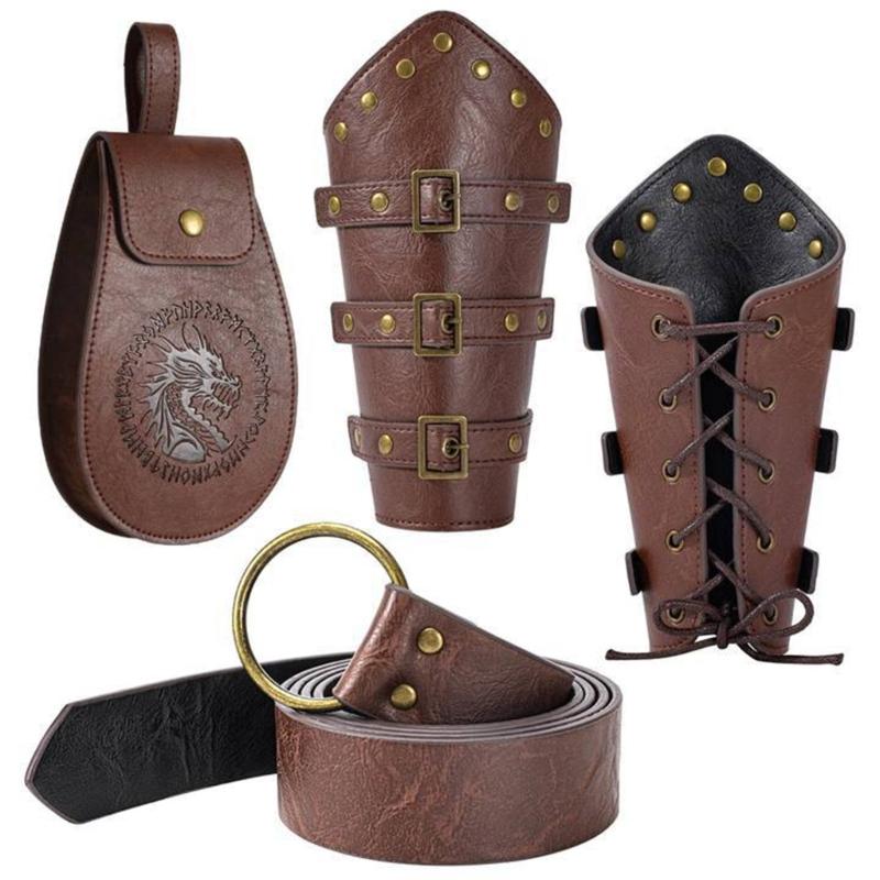 Renaissances Vikinges Costume Accessories,Medieval Pirate Leather Bracers Belt Pouch Halloween Renaissances Cosplay Costume