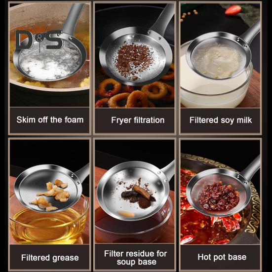 Sitko ze stali nierdzewnej Długi uchwyt Drobne oczka Smar Pianka Odtłuszczanie Filtr oleju Łyżka Metalowe sito Durszlak Skimmer Przybory kuchenne