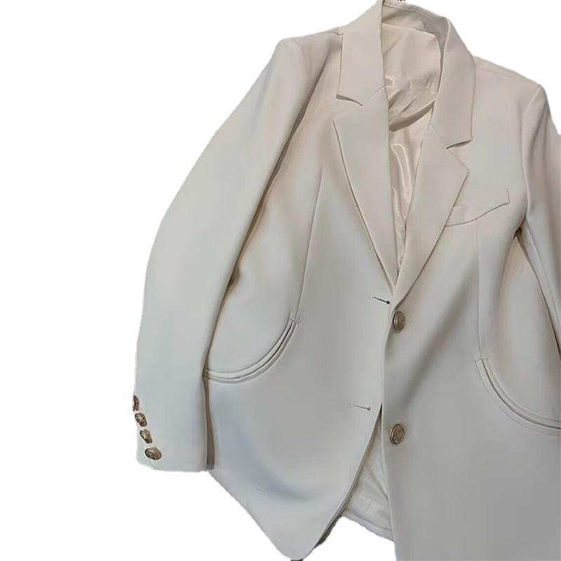 Damemote Uformell ensfarget blazerdrakt med lommer Langermet cardigan koreansk multifarger blazerjakke