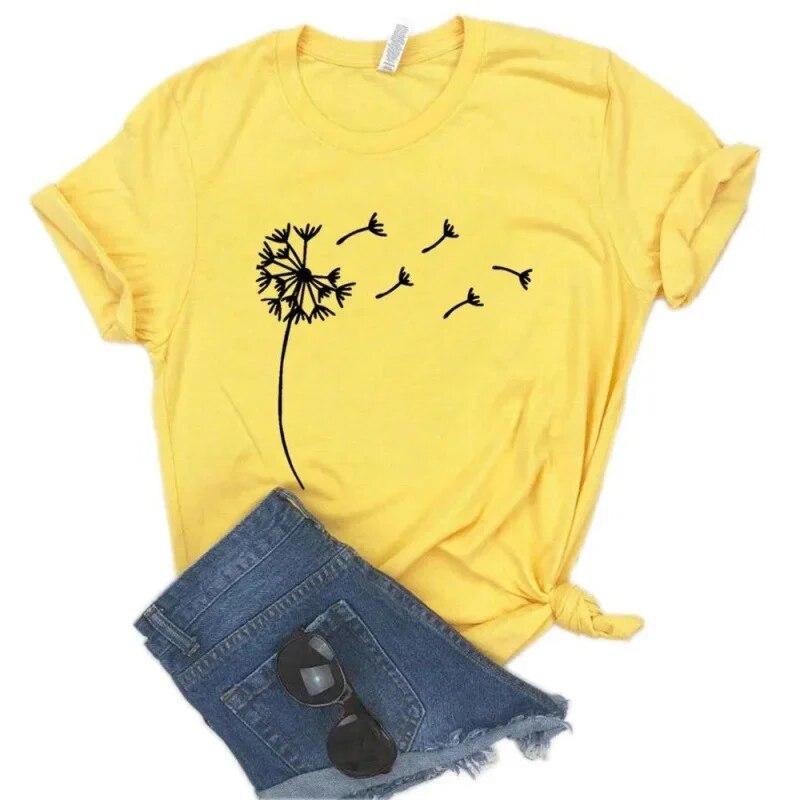 Dandelion Funny Print Women T Shirt Girl Summer O Neck Fashion Top Tee FeUnisex Clothes