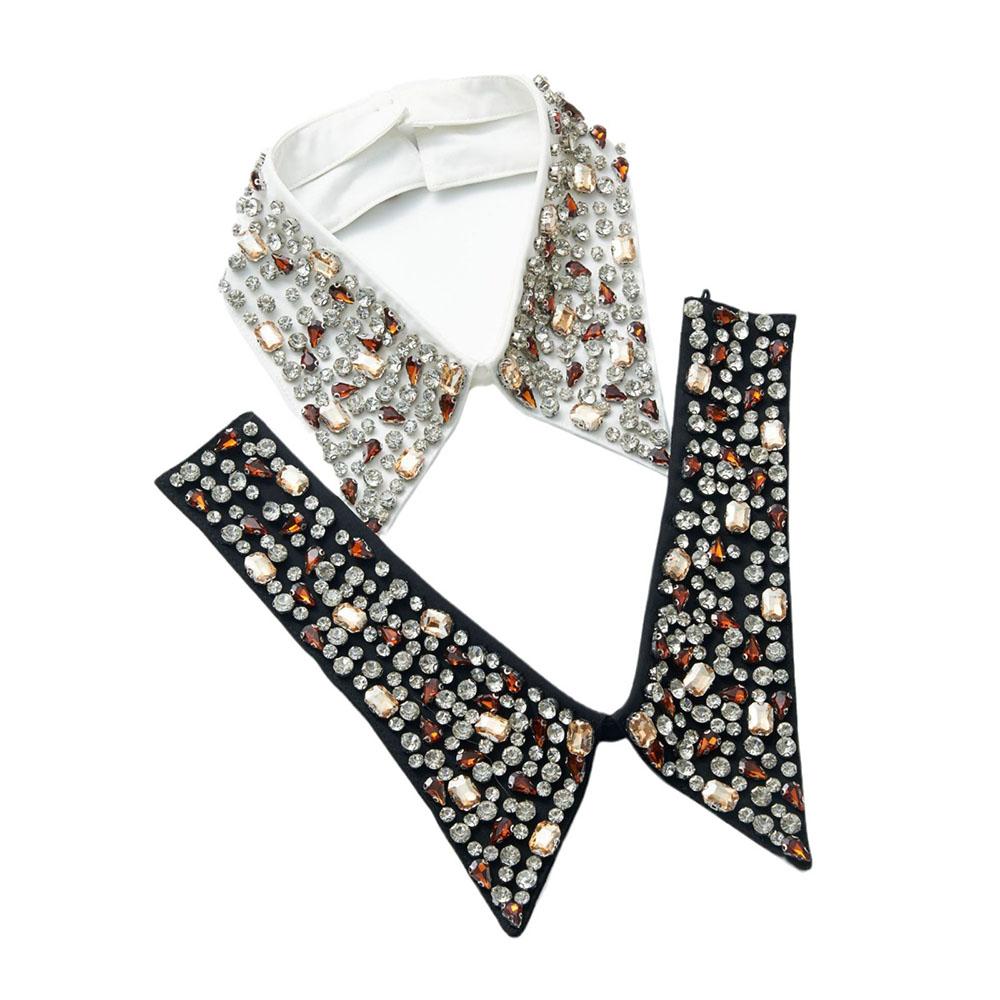Punk Color Beaded Detachable Faux Collar for Women Neckline with Crystal Rhinestone Sewing  European Fashion Pointed Collar