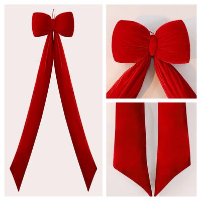 Red Velvet Christmas Bow Soft Christmas Decorative Bows Large Christmas Bow Eye-Catching For Large Gifts Front Doors Weddings