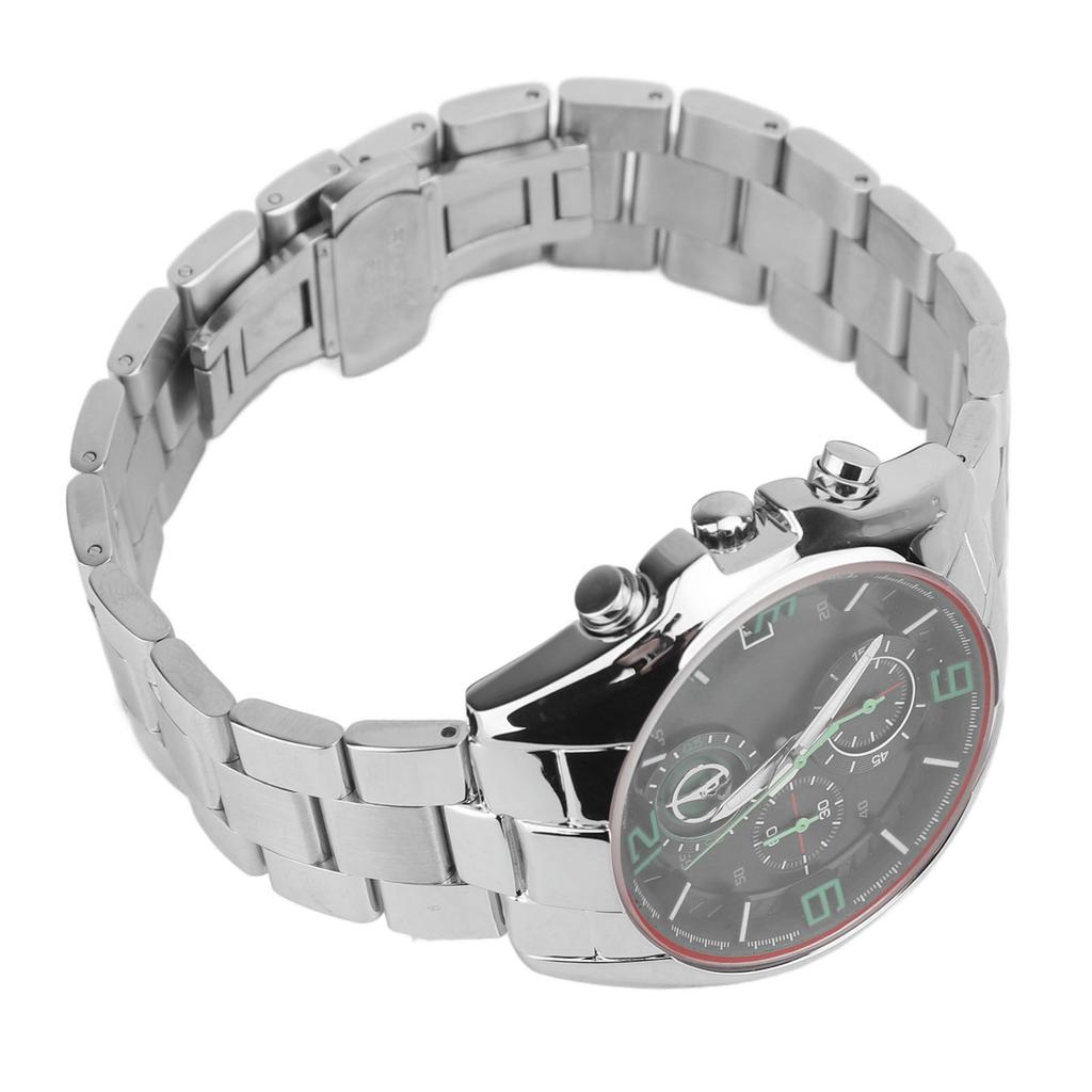 Men Business Watch Stylish Stainless Steel Men Wristwatch Chronograph Quartz Date Luminous Design Watch for Sports Green