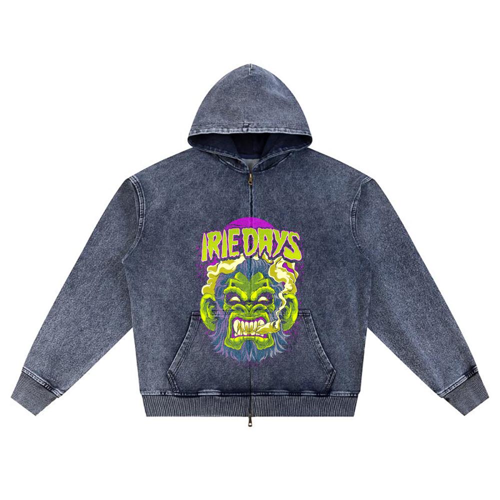 

DTG print Knitted Denim Zip-Up Hoodie Copy of simio irie days Brother Print Zipper Hoodies XL темно-синий