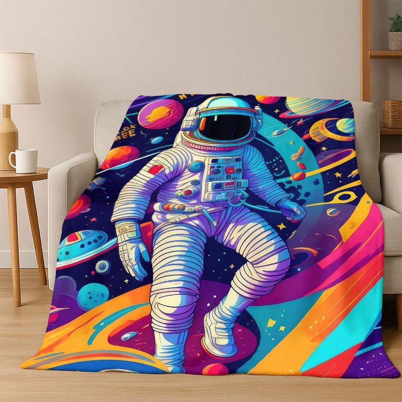 Cartoon Astronaut Universum Spaceman Weltraum Flanelldecke Weiche Warme Überwurfdecke für Schlafzimmer Wohnzimmer Bett Reise Kinder