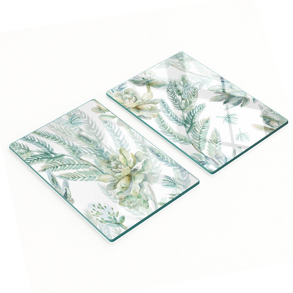 Decorative Glass Chopping and Serving Boards Flowers and Leaves 2x40x52 Cm