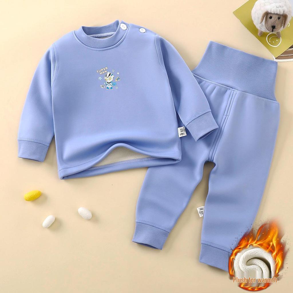 Children's Velvet Sakura Pajama Set: High-Waist, Fleece-Lined, Warm Autumn/Winter Wear for Boys and Girls