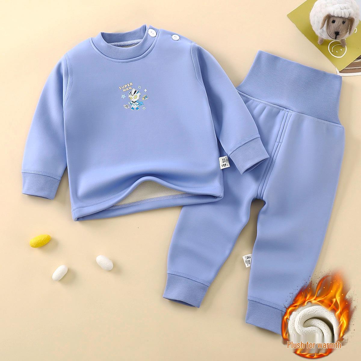 

Children s Velvet Sakura Pajama Set: High-Waist, Fleece-Lined, Warm Autumn/Winter Wear for Boys and Girls 80 cm синій