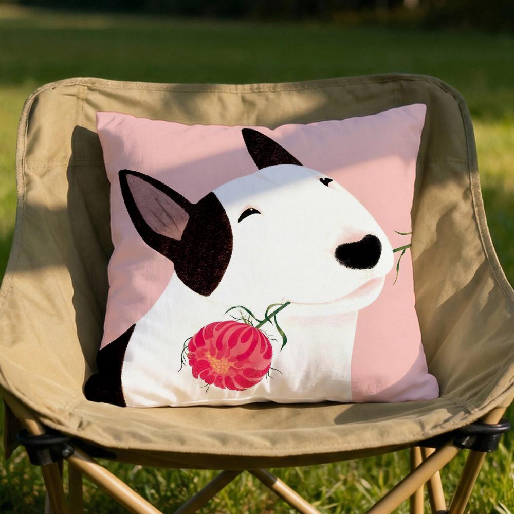 Cartoon Bull Terrier Series Cushion Cover Soft Reversible  Durable Pillow Cover  MultiScene Use for Home  Car Daily Comfort