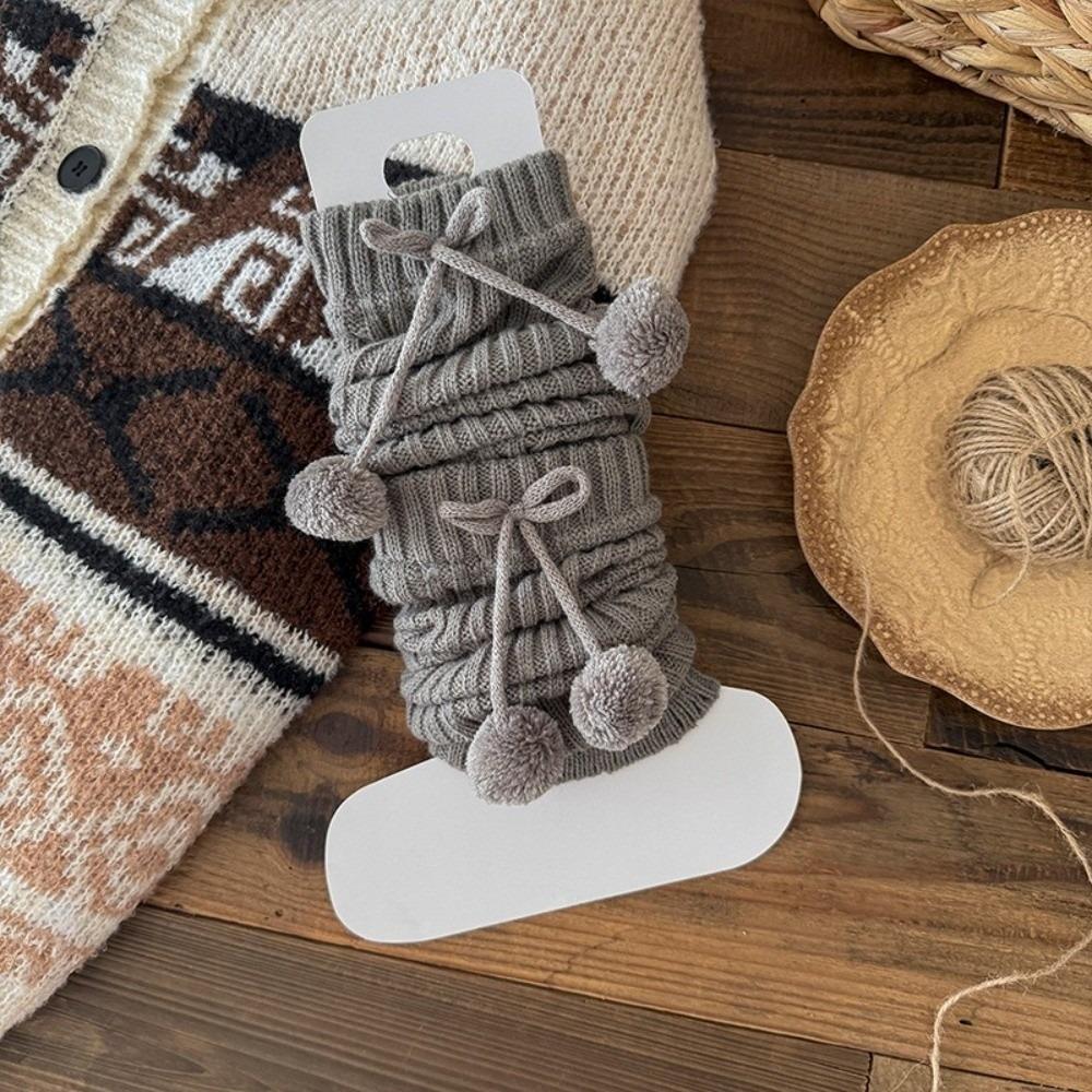 New Solid Color Leg Warmers Thickened Knitted Bow Middle Tube Socks Harajuku Boot Covers Women