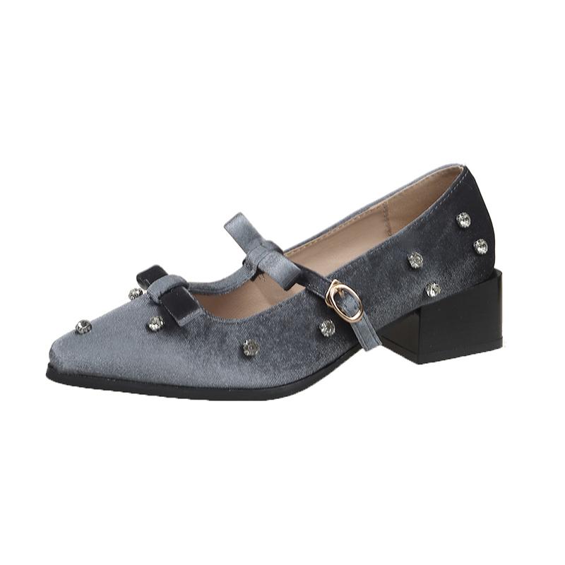 Rivet Designer High Heels Women Pointed Toe Elegant Office Women Shoes Spring Autumn Fashion Suede Low Heel Mules Pumps Women