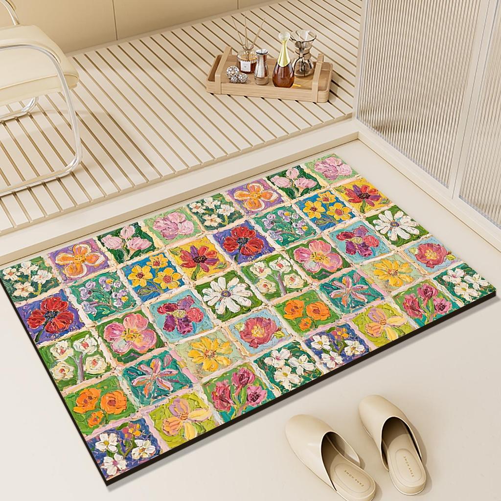 Quick-Dry Retro Floral Non-Slip Diatom Mud Bath Mat