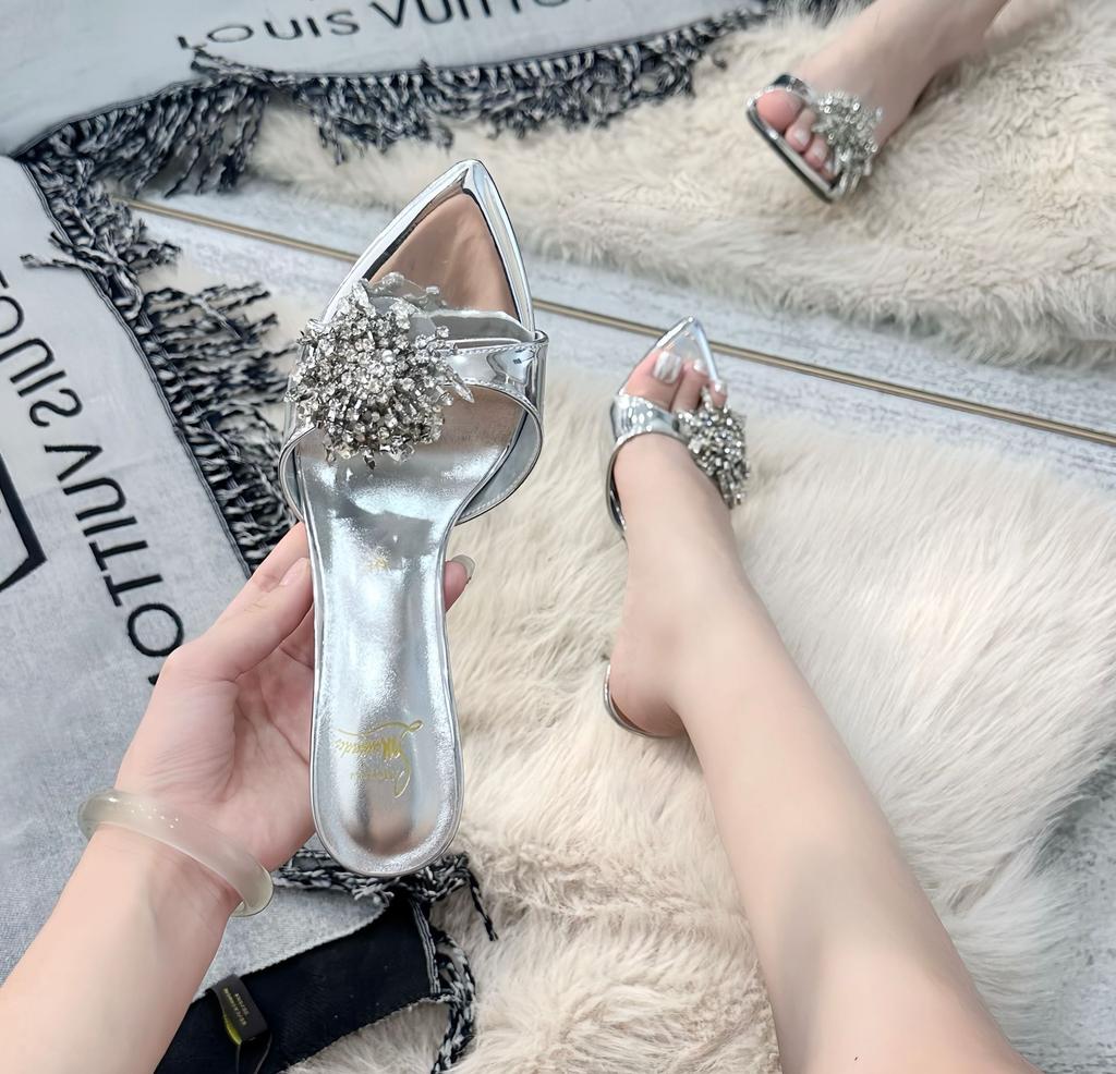 Spot L-248 Summer New 2025 Rhinestone Stunning High Heel Sandals Premium Feeling Not Tired Foot Pointed High Heels