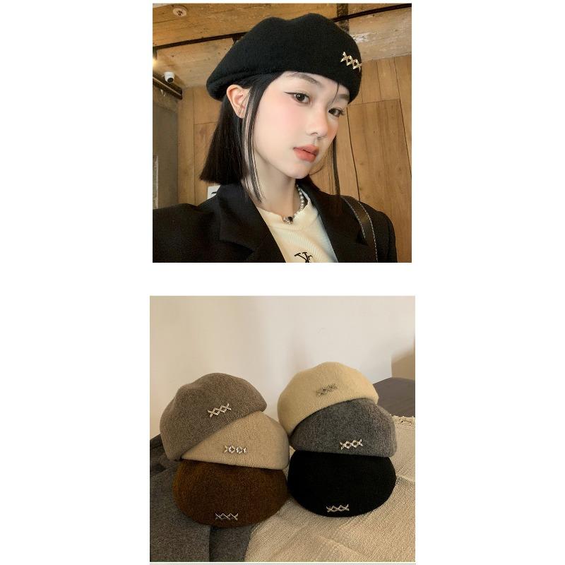 Mei Mary Black beret - women's spring/autumn versatile fashion knit beanie