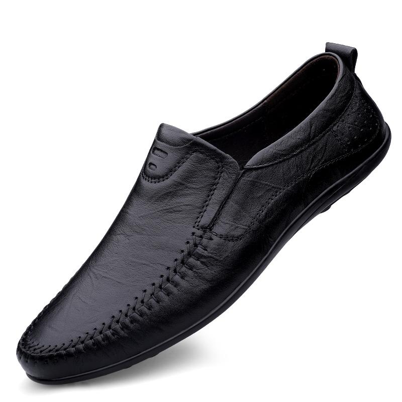 New Handmade Leather Loafers Mens Shoes Casual Slip On Driving Shoes Genuine Leather Breathable Business Shoes Flat Summer Shoes