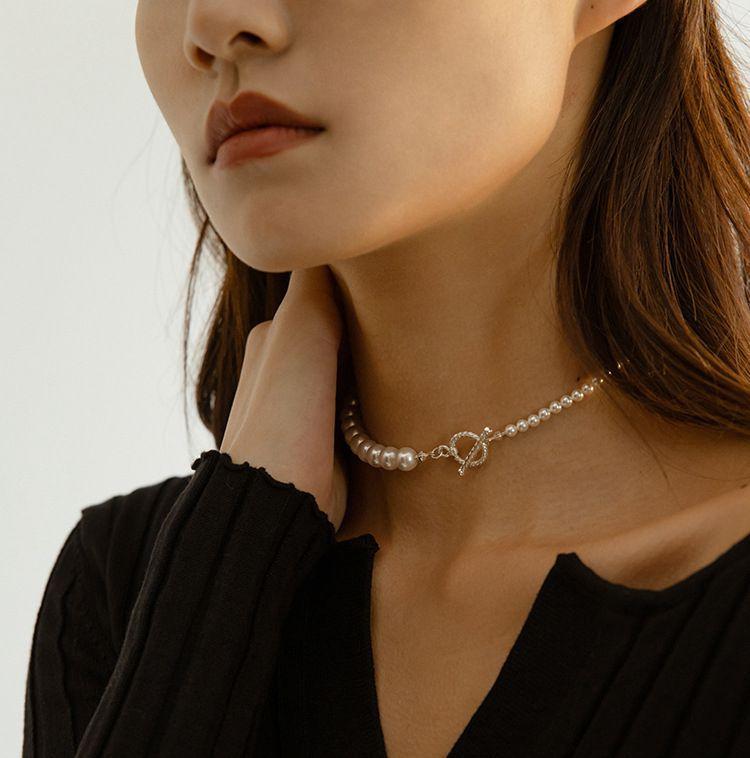 Simple and Gradual Artificial Pearl Necklace for Women's Elegant Style Pearl Collar Chain Chocker Neckchain