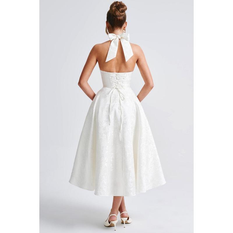 Sexy Elegant V Neck Halter High Waist A Line Long Evening Party Dress