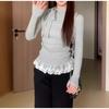 New Bow Tie Lace Splicing Women Blouse Long Sleeve Sweet T-Shirt Slim Fit Lace-up Solid Color Fashion Tops Elegant Casual Casual Clothing