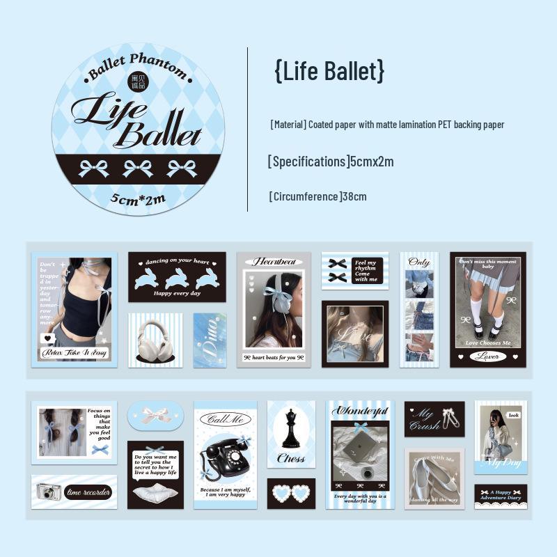 Jiyu Met Sincerity Ballet Phantom Series: Korean Style Girlish Heart Tape for Hand Account Decoration - 2nd Edition
