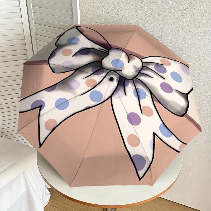 1pc Polka Dot Bow Automatic Open/Close Umbrella, Formal Events - Ideal Gift for Family or Friends, Outdoor Accessory Yy251211235