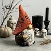 Spooky Pumpkin Crow Decor Halloween Gnome Statue, EEK BOO Resin Elf Dwarf Figurine with Theme Room Accents Skull, Cute Tabletop Ornament for