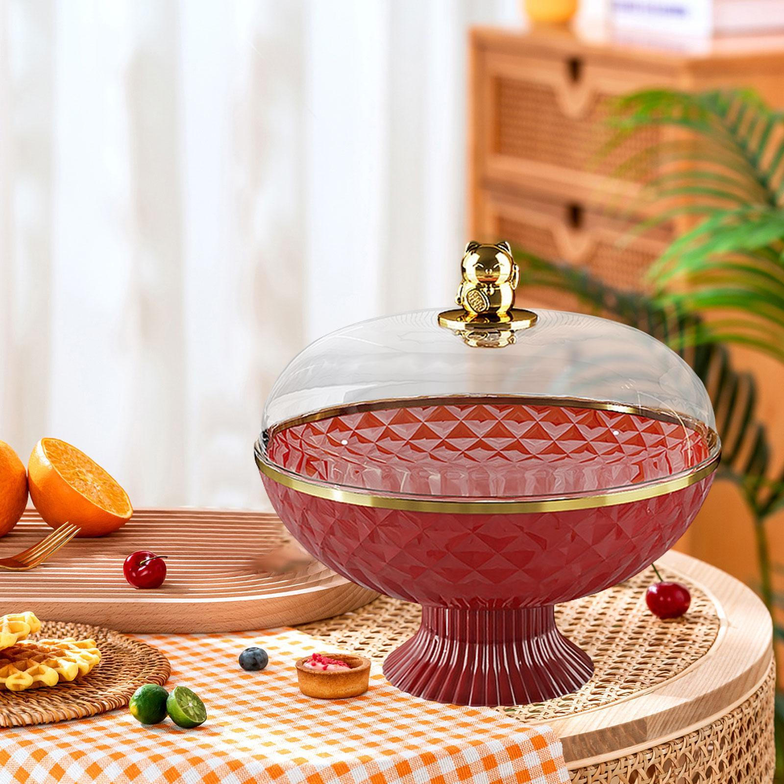 

Елегантна ваза для фруктів із прозорою кришкою та дренажною системою червоний