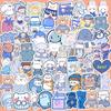 Waterproof Traceless Stickers - Blue Series: Cute Bear and Rabbit Expressions for Diary, Phone Case, and Cup Decoration