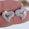 Cute Female Small White Zircon Stone Heart Wedding  Vintage Silver Color Stud Earrings For Women
