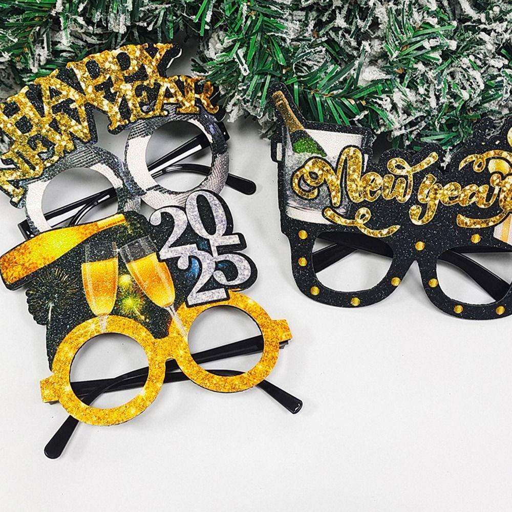 4 шт. Мультфильм 2025 Новогодняя оправа для очков Смешные блестящие черные золотые очки — фото 4