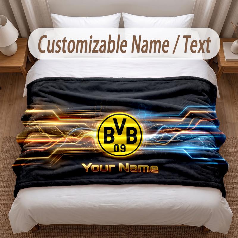 Borussia Dortmund Bedruckte Flanelldecke Benutzerdefinierter Name Text Weiche Warme Decke für Schlafzimmer Feiertagsgeschenk