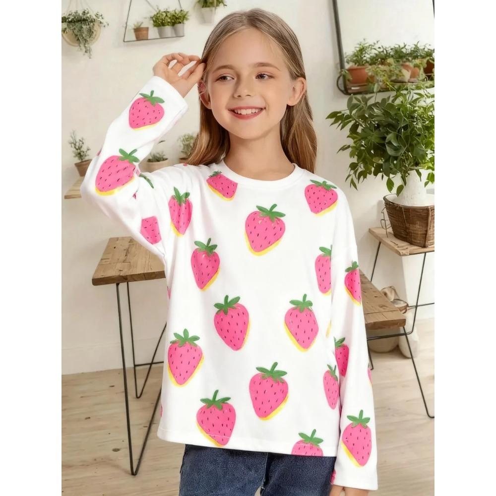 Spring and Autumn Round Neck 3D Printed Top Fashionable Casual Simple Comfortable Long Sleeved Children's Girl T-shirts