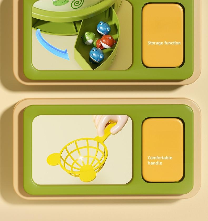 1SET Children's Ejection Frog Turntable Cartoon Net Fishing Bouncing Frog Concentration Training Sound and Light Electric Toy