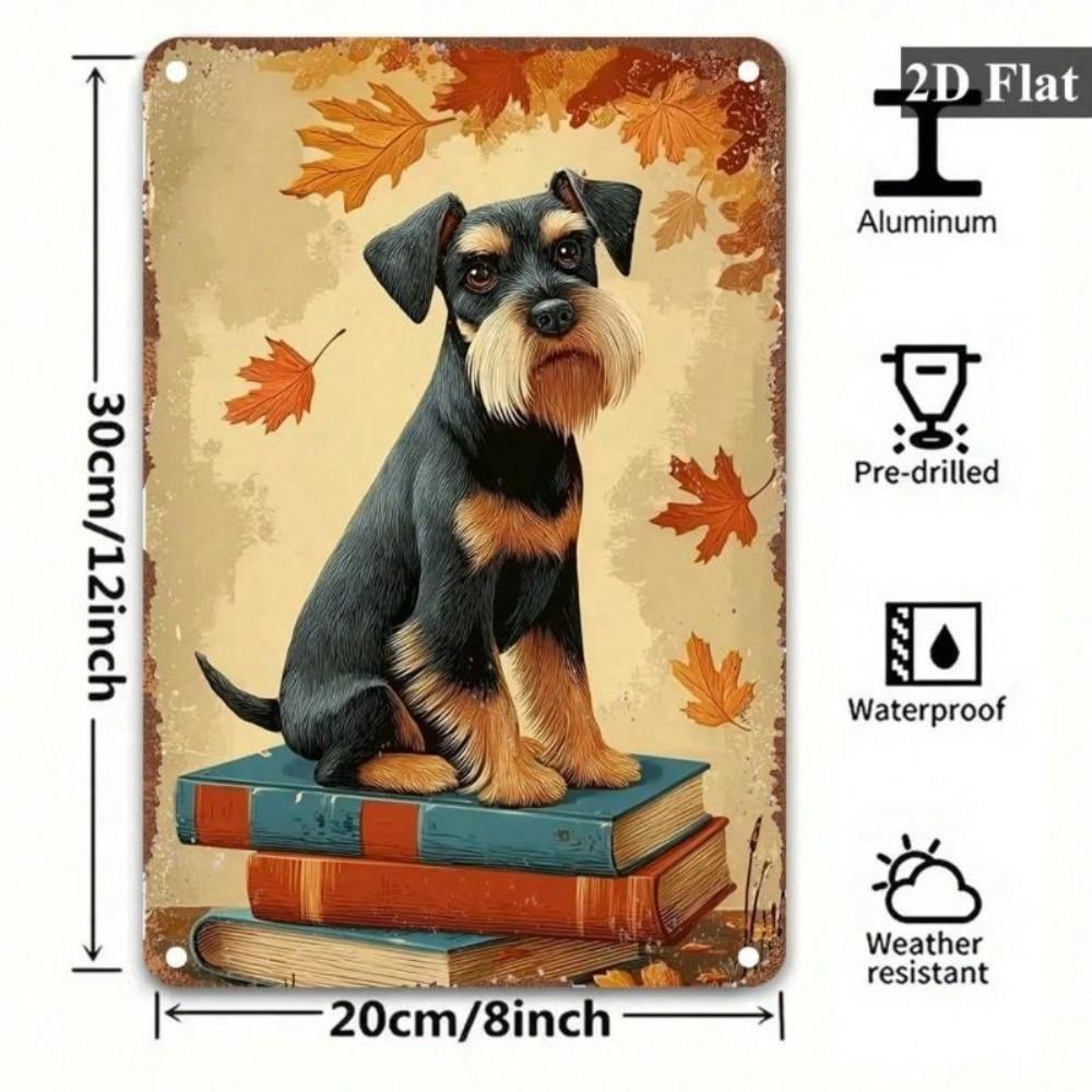 Vintage Metal Sign Miniature Schnauzer on Books Decor for Home Bar Garage