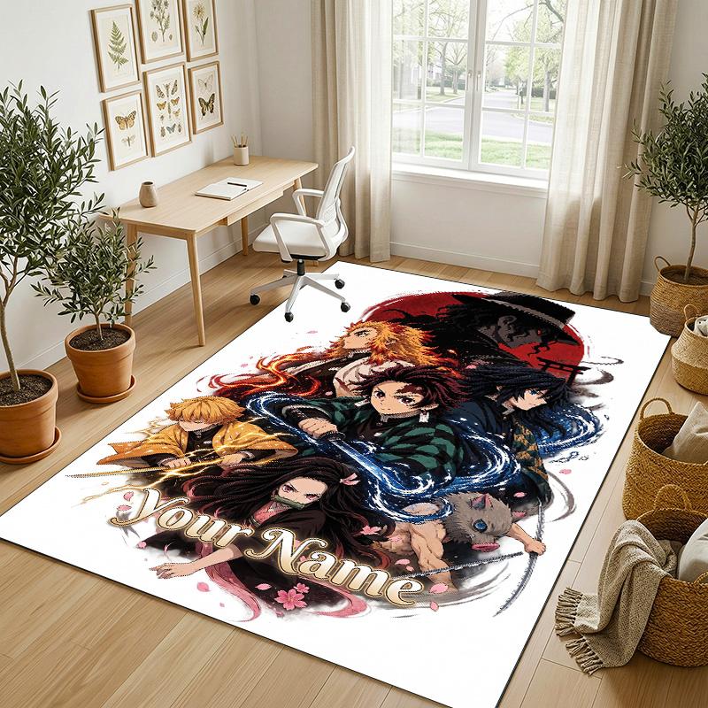 Personalized Crystal Velvet Carpet,Demon Slayer Custom Printed Name, Plush Area Rug For Home Indoor Decor