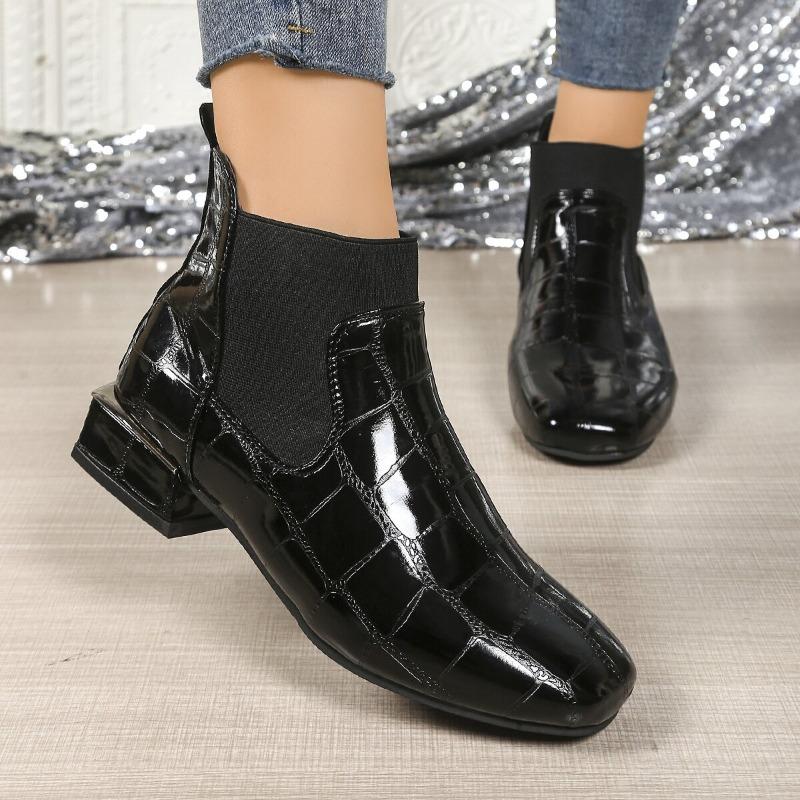 Fashion Spring and Autumn 2025 New Boots Square Toe High Heel Women's Shoes Patent Leather Fashion Small Booties