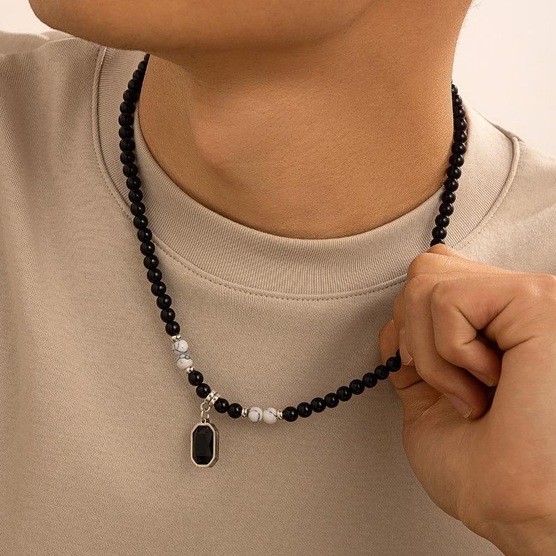 Collana Maschile Personalità Nicchia Sensazione di Lusso Ciondolo a Goccia Olio Catena Clavicola Catena Collo Collana con Pietra Occhio di Tigre Giallo
