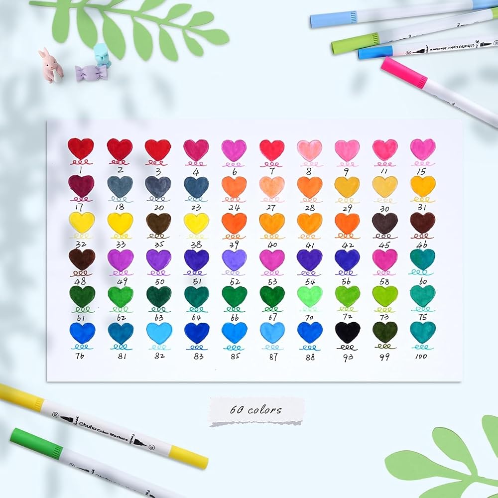 Ohuhu Illustration Pens, 60 Colors, Ultra Fine Art Marker Pens, Water-based Pens, Watercolor Pens...