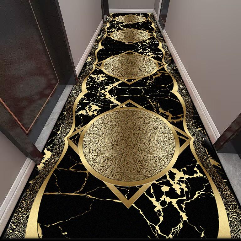 Golden Long Corridor Carpet Luxury European Decoration Hallway Rug Non-slip Easy Cleaning Floor Mat Stairway Runners Carpets