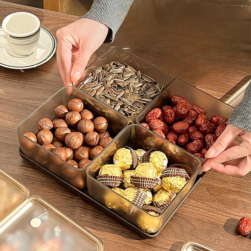 Vintage Quadratische Süßigkeitenbox Neueste Hochwertige Nuss-Snack-Trockenfrucht-Box Versiegelte Trennwand mit Deckel Wohnzimmer Nuss-Schale