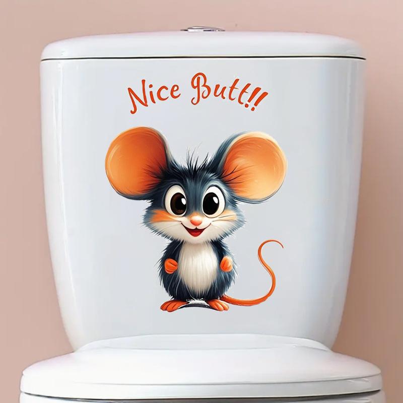Self-adhesive Waterproof Toilet Stickers Cute Cartoon Mouse for Bathroom Toilet Seat Decor