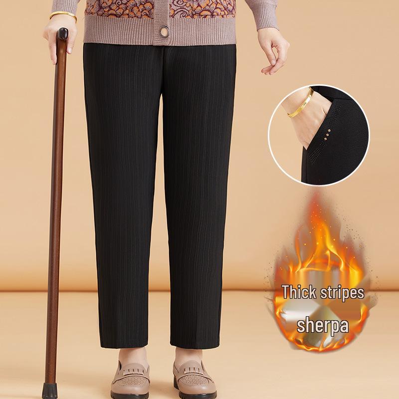 Mom's Plus Velvet Warm Cotton Pants for Middle-Aged and Elderly Women - Large Size, Loose-Fit, Suitable for Spring, Autumn, and Winter.