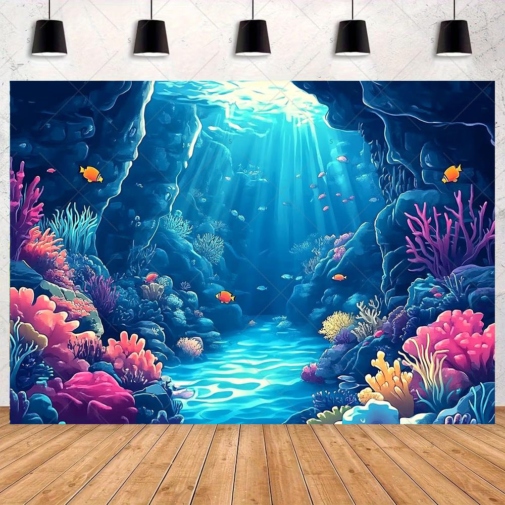 Underwater World Background Decor, Sea Background Banner, Seashell Decorations, Dolphins, Turtles, Underwater Photography Props3425